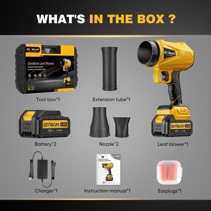 GEVEELIFE Turbo Jet Blower 200W Cordless Leaf